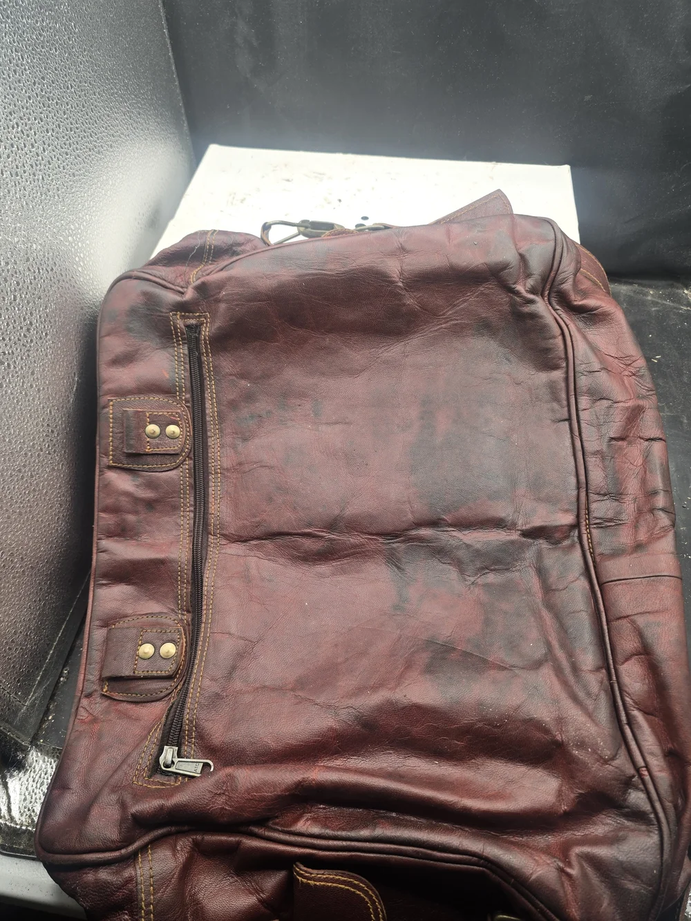 Men's Vintage Brown Leather Briefcase Messenger Bag with Front Buckle Pockets